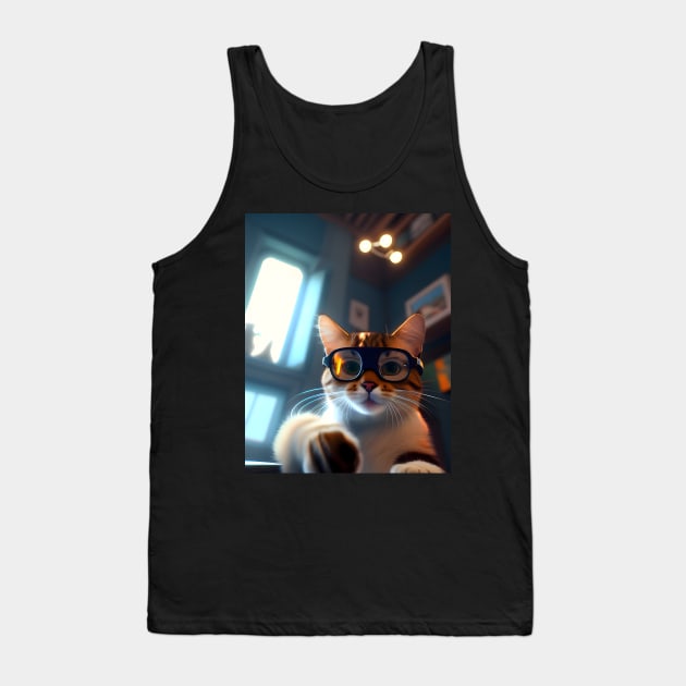 Adorable Kitten with Glasses - Modern Digital Art Tank Top by Ai-michiart